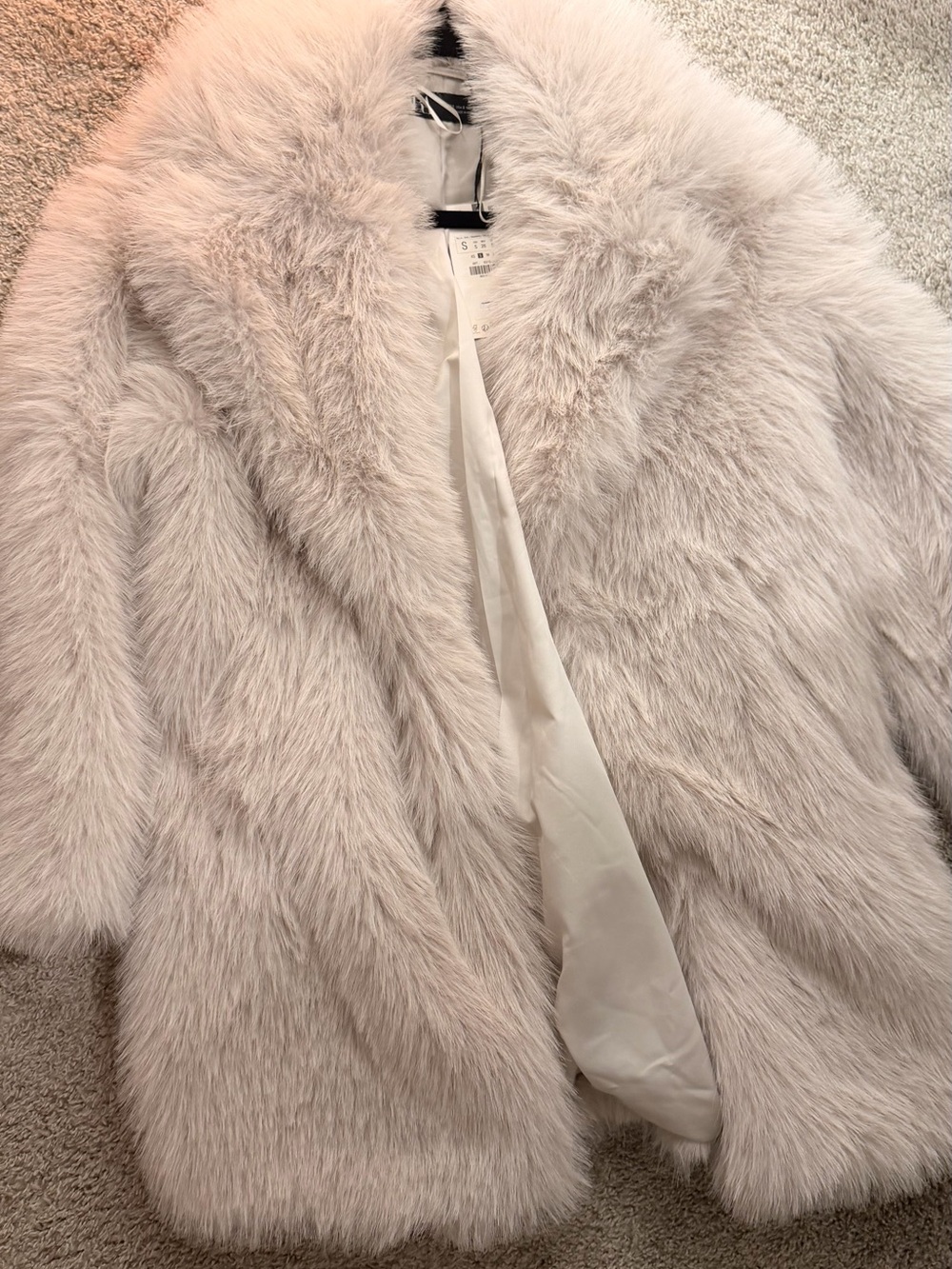 Mango Plush Faux Fur Coat in Light Beige